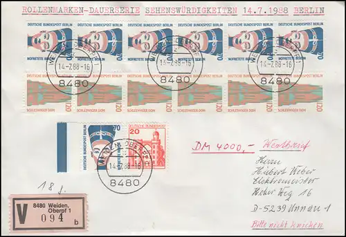 814-815 SWK je RA6 mit Nummer 495-500 versiegelter Wert-FDC Weiden 14.7.88
