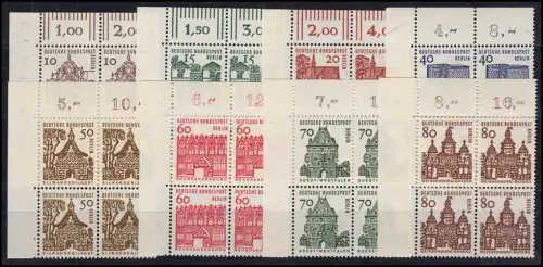 242-249 Bauwerke 8 Werte, Eckrand-Viererbl. o.l. Satz, postfrisch **