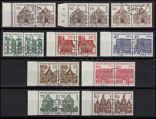 242-249 Bauwerke - waager. Paare, kpl. mit Plattendruck und b-Farbe, gestempelt