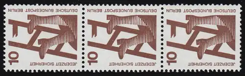 403d Unfall 10 Pf blaue Nr., 3er-Streifen + Nr. **