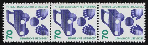 453b Unfall 70 Pf rote Nr., 3er-Streifen + Nr. **