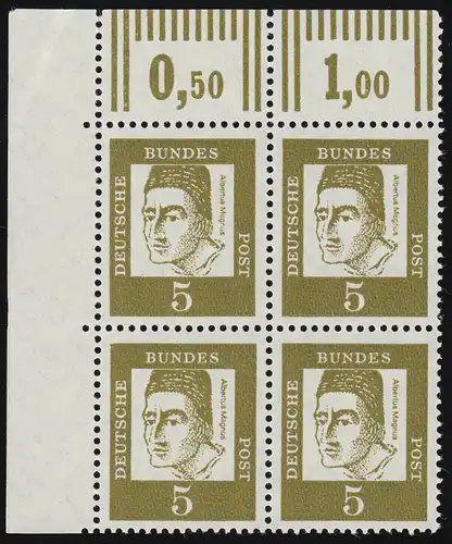 347yII Bed. Deutsche 5 Pf dicke Walzenstriche Eck-Vbl. ol ** postfrisch