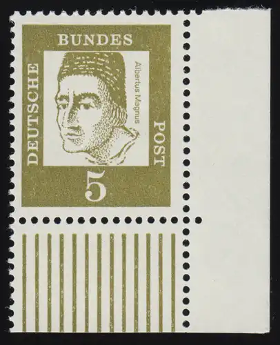 347yI Bed. Deutsche 5 Pf dünne Walzenstriche Ecke ur ** postfrisch