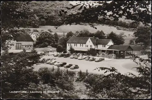 Landpost Laukenmühle über Bad Schwalbach 6.11.61 auf passender AK Lauxburg