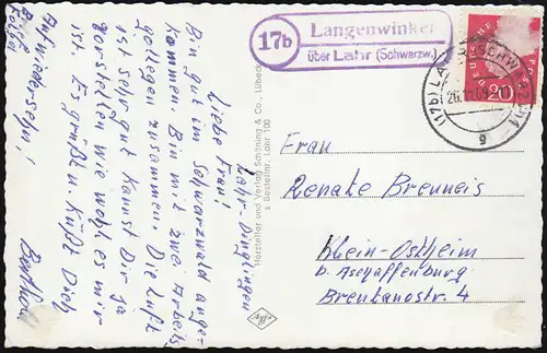 Landpost 17b Langenwinkel über Lahr (Schwarzwald) 20.11.69 auf AK Gruß aus Lahr