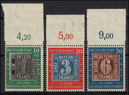 113-115 Briefmarken 1949 Oberrand-Satz ** postfrisch, ungefaltet
