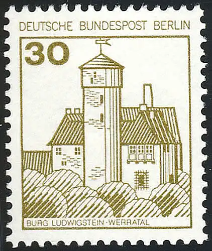 534AI Burgen und Schlösser 30 Pf Ludwigstein, neue Fluoreszenz, **