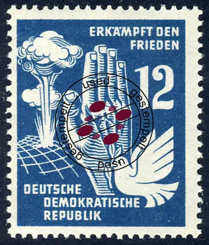 278 Frieden 12 Pf, Hand gegen Kernwaffen, gestempelt O