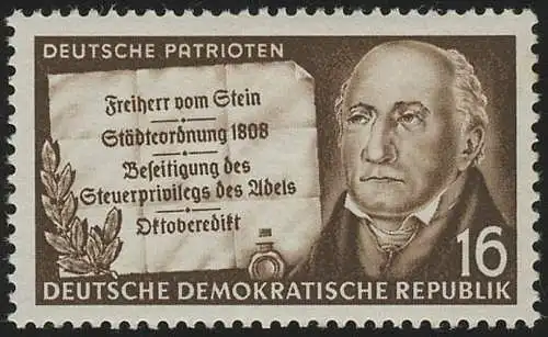 399 XII Freiherr vom und zum Stein 16 Pf Wasserzeichen 2 XII, postfrisch **