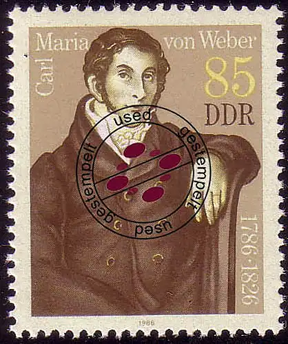 3055 Carl Maria von Weber 85 Pf aus Block 86 O gestempelt