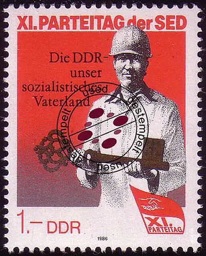 3013 Parteitag der SED Bauarbeiter 1 M aus Block 83, gestempelt O