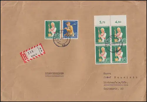 300 Bauer und 298 Sennerin OR-Viererblock auf portogerechtem R-Brief Köln 5.3.59
