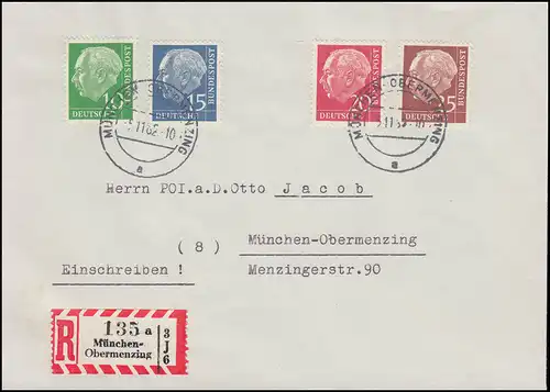179-186 / 259-260y Heuss LUMOGEN kpl 8 Werte auf zwei R-Briefen, München 5.11.62