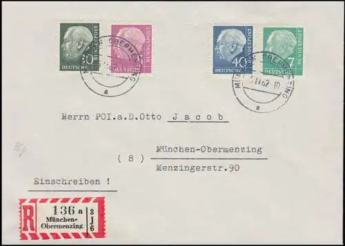 179-186 / 259-260y Heuss LUMOGEN kpl 8 Werte auf zwei R-Briefen, München 5.11.62