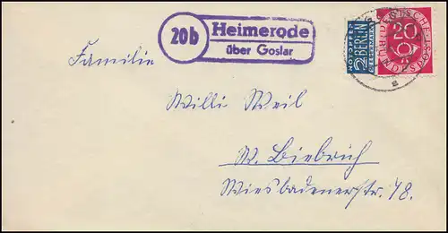 Landpost-Stempel Heimerode über Goslar, Brief GOSLAR vom März 1953
