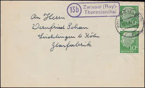 Landpost-Stempel Zwiesel (Bay) - Theresienthal, ZWIESEL 16.7.58