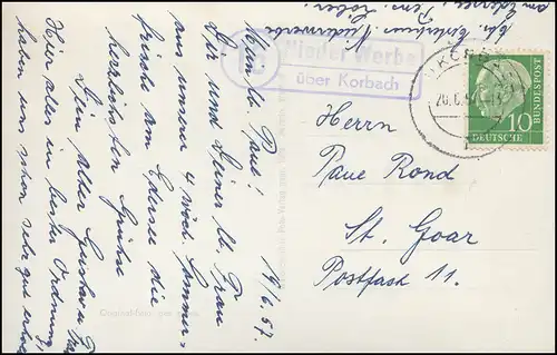 Landpost Ansichtskarte Edersee, Nieder Werbe über Korbach, KORBACH 20.6.57