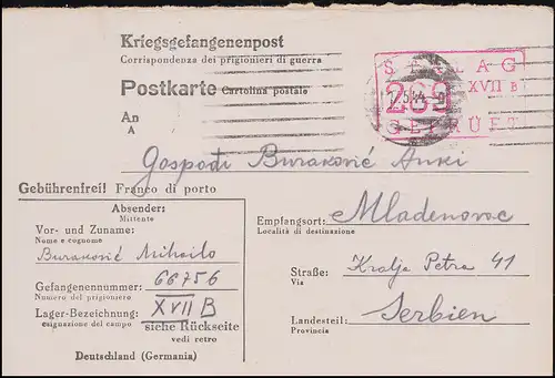 Kriegsgefangenenpost roter Stempel Stalag XVII B 269 Geprüft auf Postkarte
