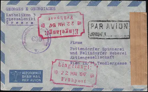 Österreichische Zensurstelle 690 auf Griechenland-Lp.-Brief Mai 1947 nach Wien