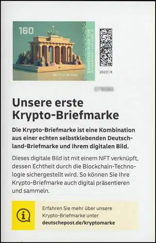 127 Markenheftchen mit 3801 Brandenburger Tor Krypto selbstklebend, **/MNH