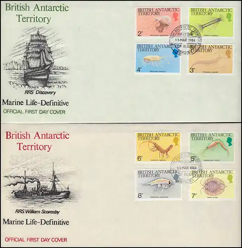 Britische Antarktis 108-123 Meerestiere Krebse Quallen 16 Werte, Satz auf 4 FDC