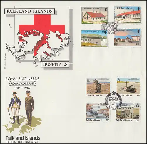 Falklandinseln 460-475 Jahrgang 87, FDC kpl. Pioniere Robben Pilze Krankenhäuser