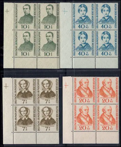 222-225 Wohlfahrt 1955 - kompletter Rand-Satz Eck-Vbl. u.l. mit Passerkreuz, **