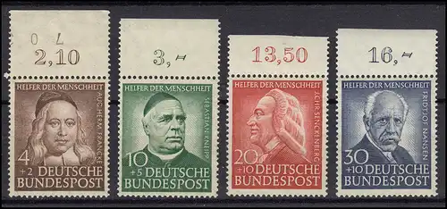 173-176 Wohlfahrt 1953, Satz postfrisch ** mit Oberrand, Höchstwert tiefst gpr.