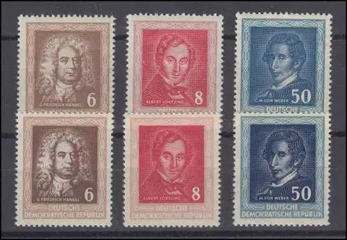 308-310 Komponisten, Farbvarianten - je ein Satz Mittelstück in hell/dunkel, **