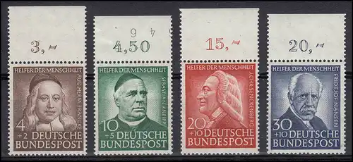 173-176 Wohlfahrt 1953, Satz postfrisch ** mit Oberrand, ungefaltet