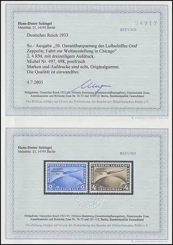 497/498 Chicagofahrt 2 und 4 RM - postfrisch ** einwandfrei, Befund Schlegel BPP