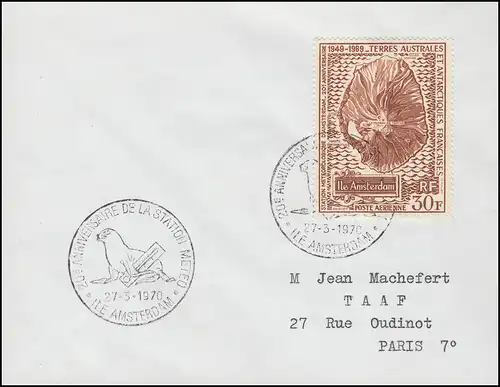 Französische Antarktis 56 Ile Amsterdam, Meteorologische Station, FDC 27.3.70