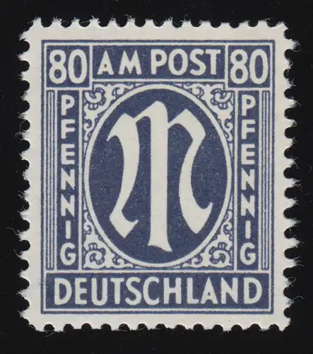 34b AM-Post 80 Pf seltene Farbe schwarzblau, ** Befund Wehner einwandfrei
