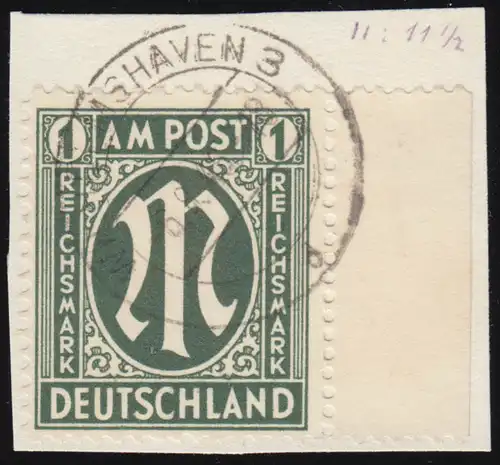 35B AM-Post 1 RM, auf Briefstück O Wilhelmshaven 6.8.46, Befund Schlegel BPP