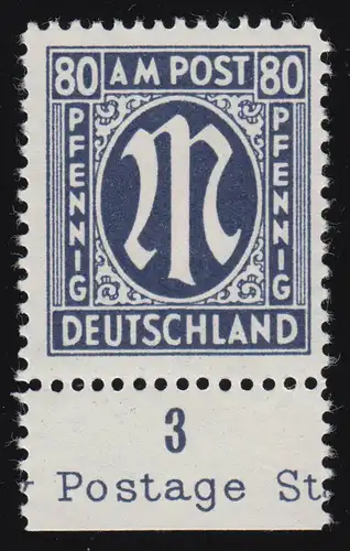 34b AM-Poste 80 Pf Sous-rand couleur rare bleu noir, ** résultat Mémoire BPP