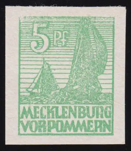 SBZ 32xb Freimarke 5 Pf, mittelgrün, geschnitten, ** geprüft