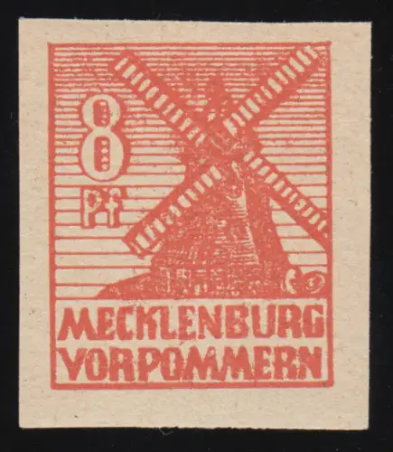 SBZ 34yb Freimarke 8 Pf, rotorange, geschnitten, postfrisch ** geprüft