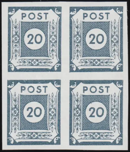 SBZ 48Ab Ziffer 20 Pf, Viererblock postfrisch **, geprüft Dr. Jasch BPP