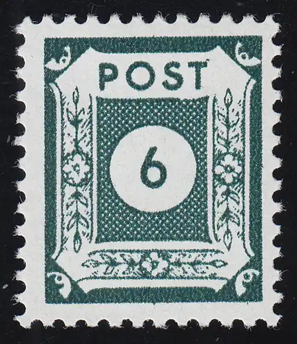 SBZ 43C Ziffer 6 Pf, schwarzblaugrün, Versuchszähnung, ** postfrisch / MNH