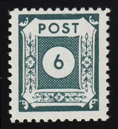 SBZ 43C Ziffer 6 Pf, schwarzblaugrün, Versuchszähnung, ** postfrisch / MNH