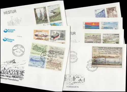 145-161 Danemark-Färöer 1987 avec bloc 3 complet, sept FDC