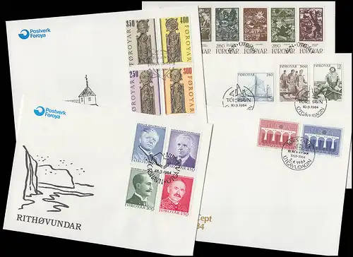 93-111 Année du Danemark-Février 1984 complète, cinq FDC