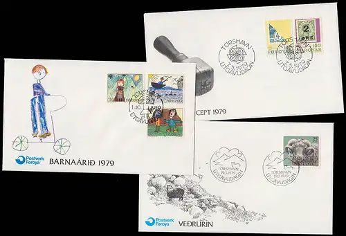 42-47 Danemark-Färöer 1979 complet, trois FDC