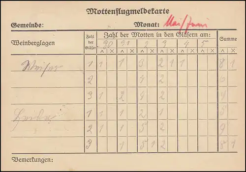 Landpost Sommerloch über Bad Kreuznach auf Dienst Mottenflugmeldekarte, 7.6.38