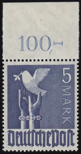 962c ORndgz Taube 5 RM bessere Farbe mit nicht durchgez. Oberrand, ungefaltet **