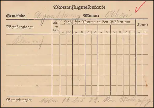 Landpost Argenschwang über Bad Kreuznach, Dienst Mottenflugmeldekarte, 24.5.38