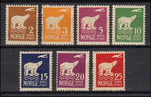 Norwegen 109-115 Nordpolflug Amundsen, Eisbär, Flugzeug, Satz kpl. * (Falzspur)