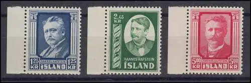 Islande 293-295 Hannes Hafstein, lot frais **