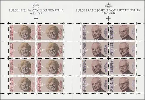 988-989 Tod von Fürst Franz Josef II. und Fürstin Gina, Kleinbogen-Satz **