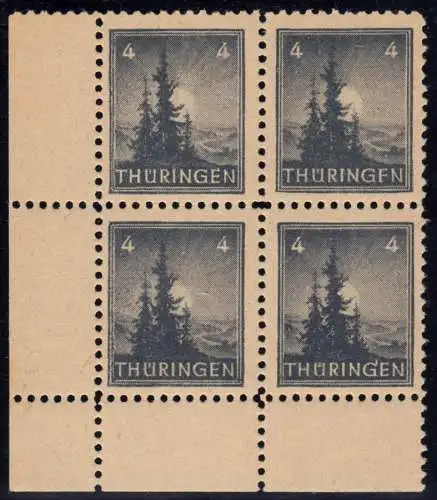 93AXt PLF IV+V Freimarke 4 Pf. Eck-Vbl mit PLF THÜRINGFN, ** FA Schulz BPP